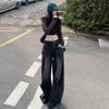 American retro wide-leg pants spring black and gray loose drape floor mopping high-waisted straight jeans women's high street