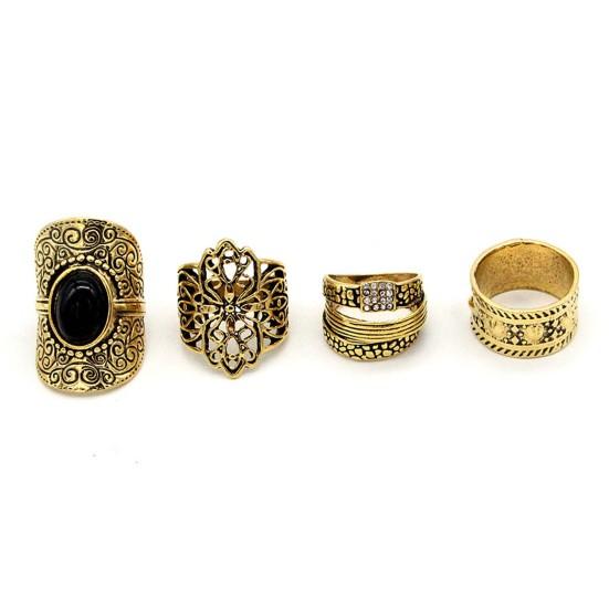 4Pcs/Set Unisex Rings Wide Ethnic Style Hollow Carved Pattern Knuckle Rings Jewelry Accessories