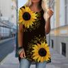 Плюс размер Женская весенняя футболка с принтом подсолнуха, удобная, с коротким рукавом и круглым воротником, повседневные мешковатые футболки средней длины