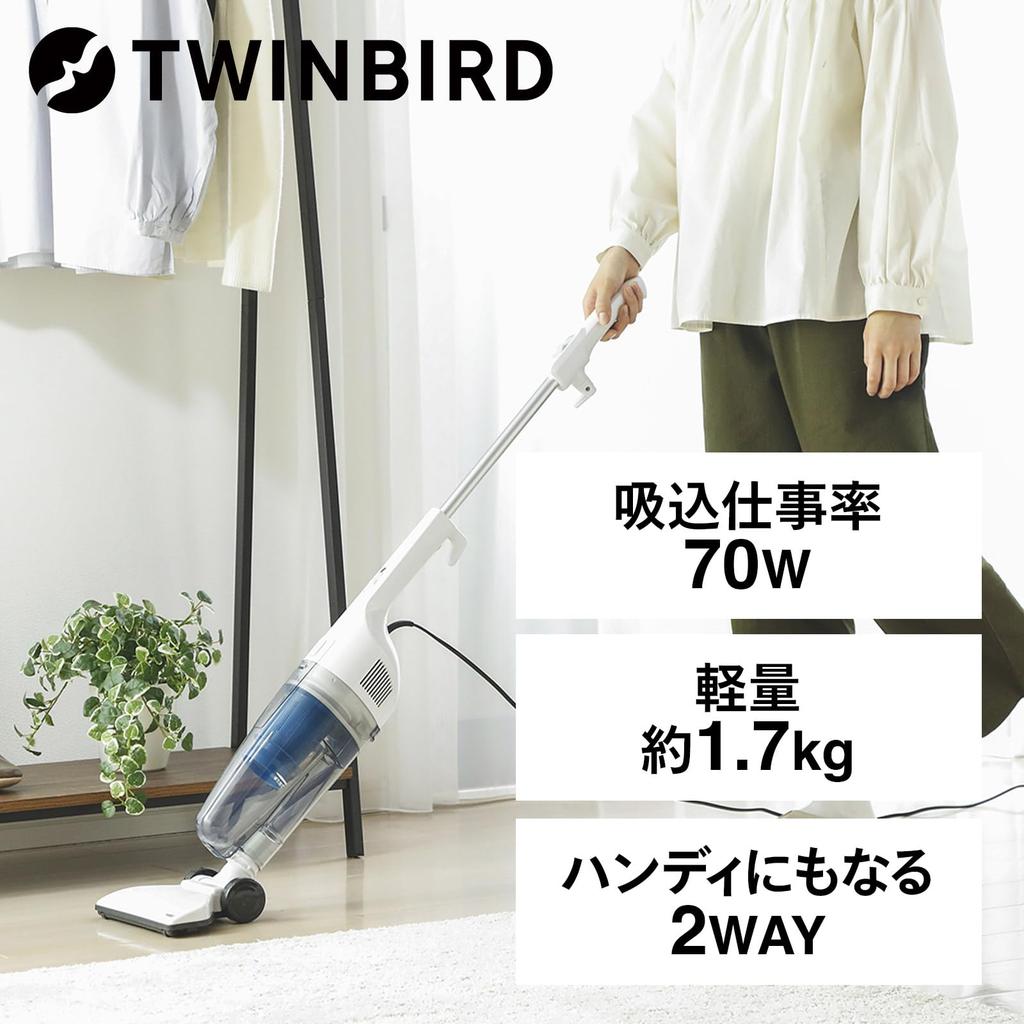Twinbird Vacuum Cleaner Cyclone Stick Cleaner Cord Type Handy Lightweight 2WAY Powerful Free Standing White TC-EA35W