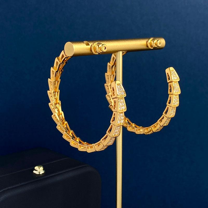 Модные серьги-пусеты в виде змеи с узкой версией, полностью усыпанные бриллиантами, темпераментные женские брендовые серьги-кольца большого размера в форме змеи