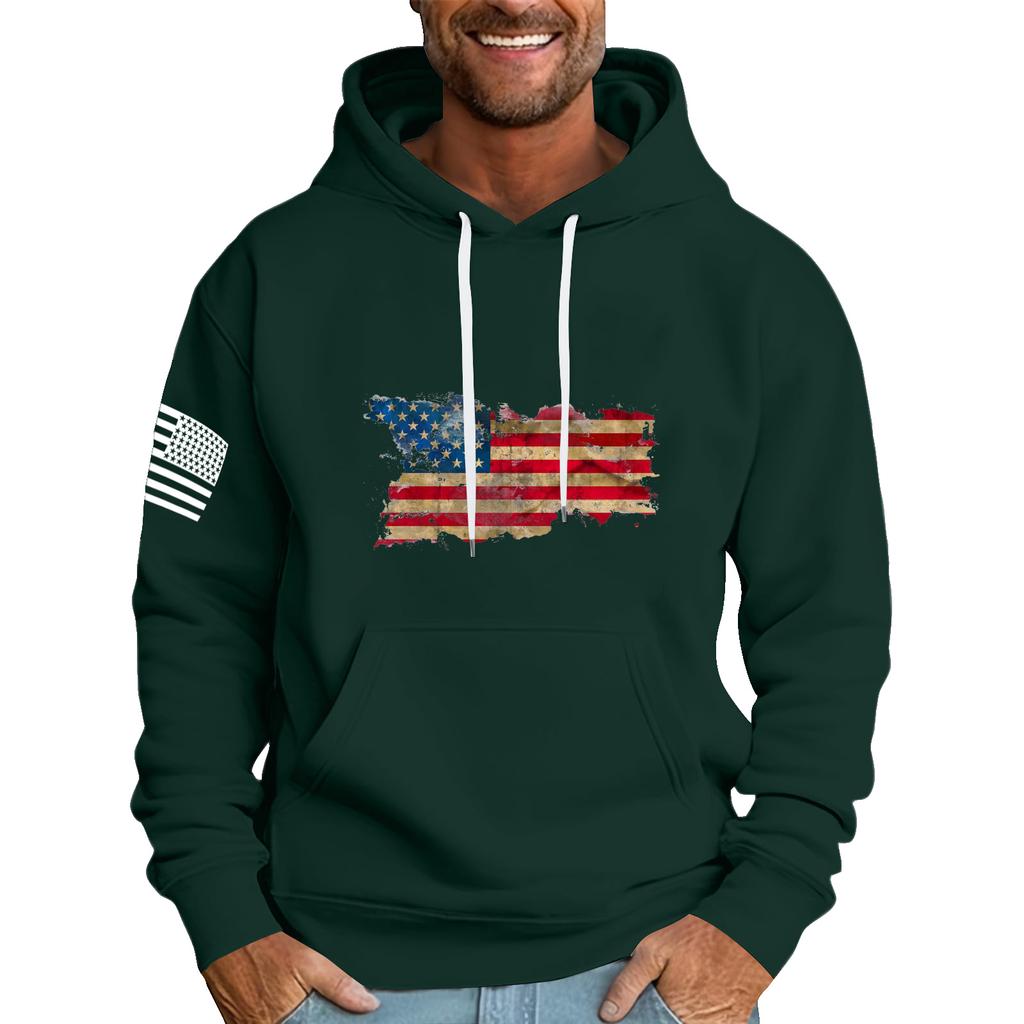 Men's Loose Flag Printed Hooded Sweatshirt Men's Casual Fashion Sports Sweatshirt