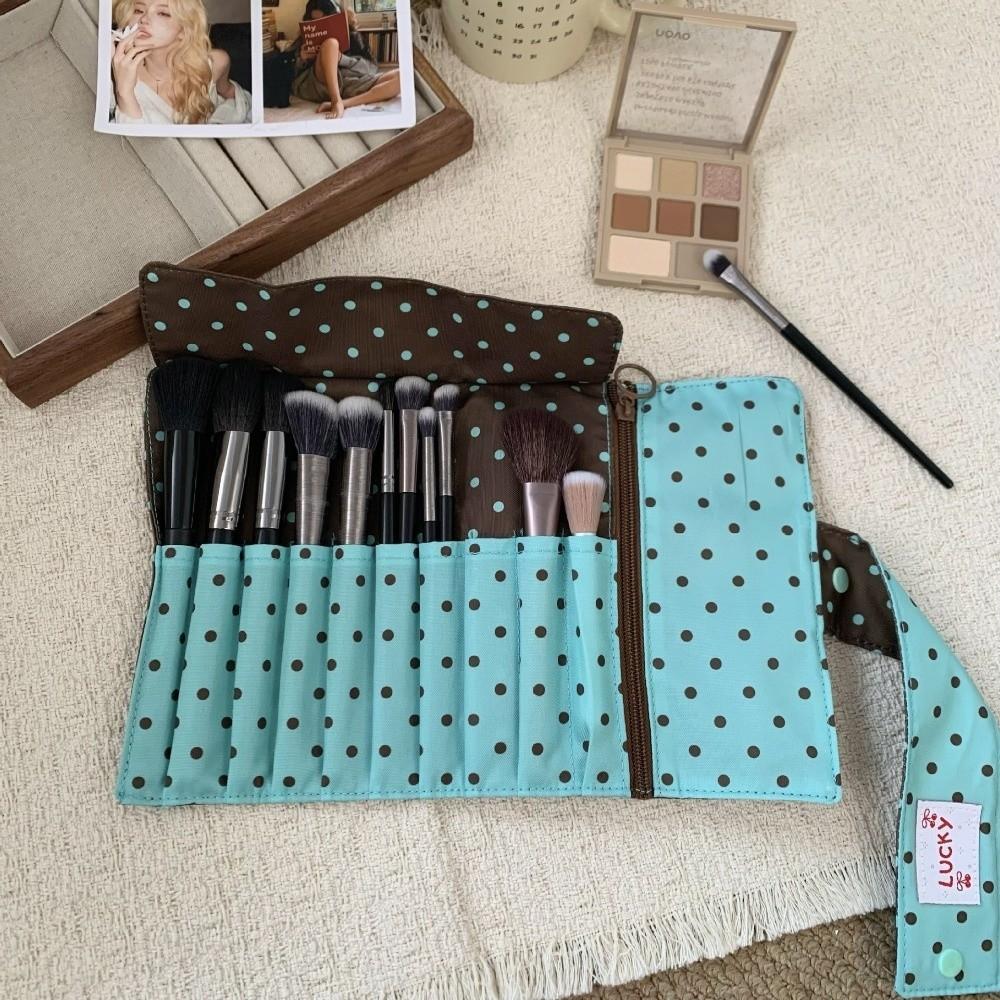 Foldable Polka Dot Makeup Brush Bag Portable Multipurpose Penbag Cosmetic Tools Storage Roll Women