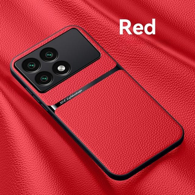 Car Magnetic Holder Leather Case For Xiaomi Poco F6 Pro 5G Soft Silicone Shockproof Back Cover PocoF6 Poko Little F 6 6Pro F6Pro