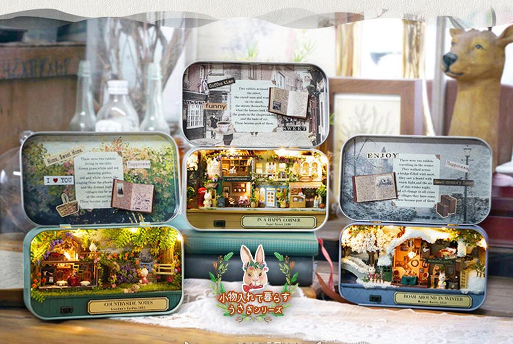 moin moin Инструкция Кукольный домик Миниатюрный Набор для рукоделия Серия «Кролик» Жизнь в кейсе для аксессуаров Начинающий Кролик Подарок Бесплатное обучение Образование Светодиод