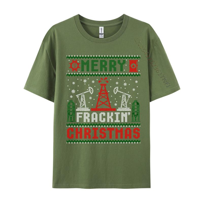 Merry Fracking Christmas Funny Oilfield Ugly Xmas Tshirt Unisex Loose Normal Tops Shirts Crewneck Cotton Tshirts Printing Tee