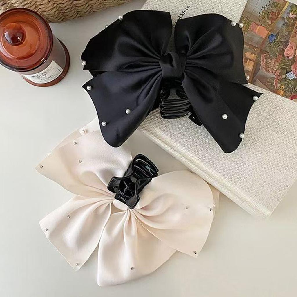 1pc French Elegant Beaded Bow Grab Clip Simple and Fashion Hair Grip Half Tied Back of The Head Pan Hair Clip Hair Ornament