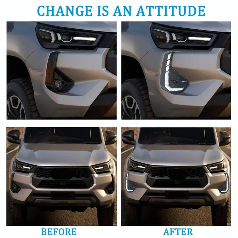 12V Белый и Янтарный Светодиодный Передний Противотуманный Фонарь ДХО Указатель Поворота Для Toyota Hilux 2024