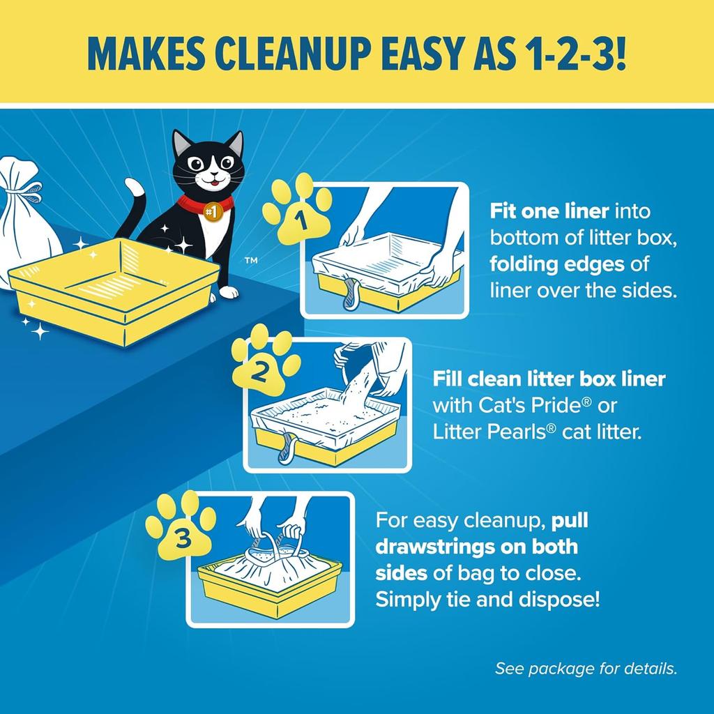 Litter Box Liners: Heavy Duty - Tear  Leak Resistant - Drawstring Close - Jumbo 15 Count