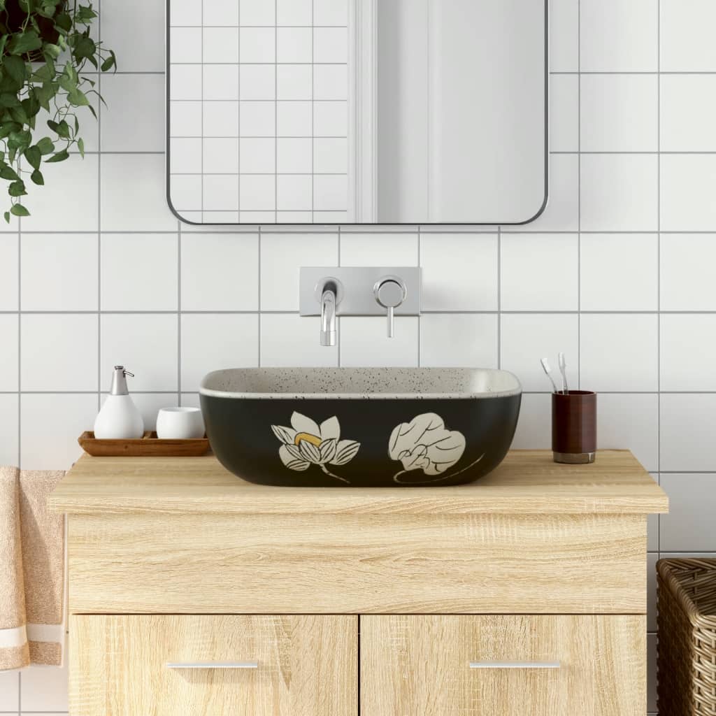 Above counter Wash Basin Gray and Black Rectangular 48 x 37.5 x 13.5 cm Ceramic