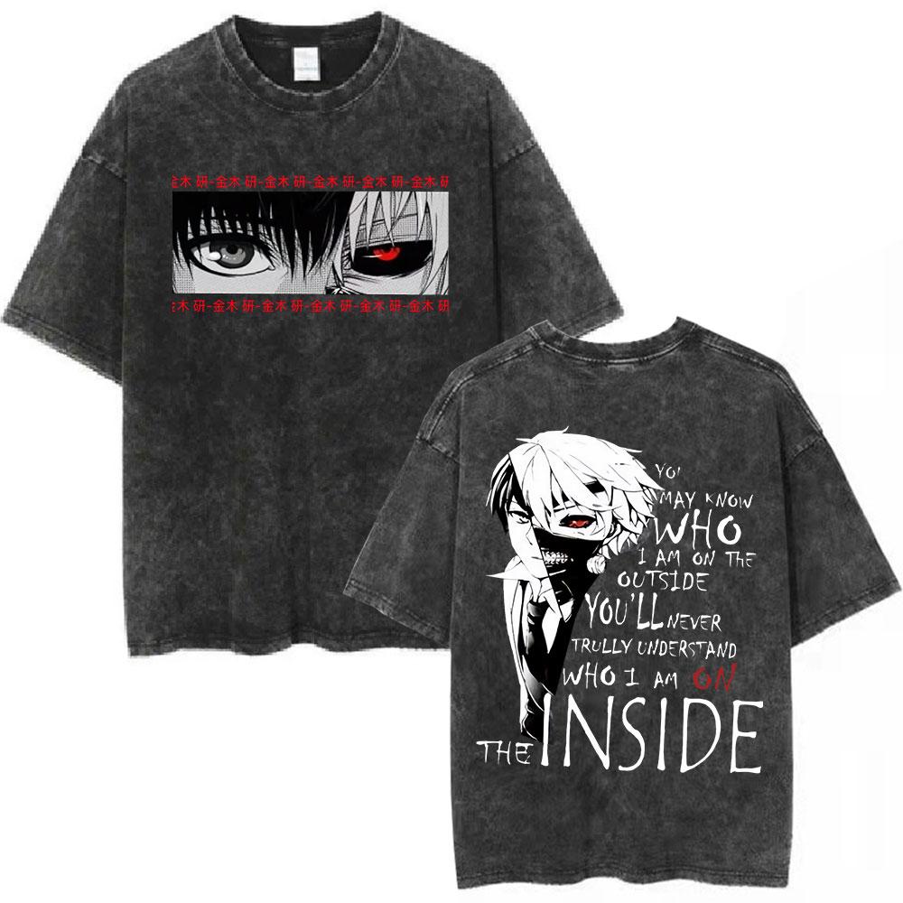 Washed Vintage Anime Tokyo Ghoul Tshirt Manga Kaneki Ken Graphic T Shirts Men Women Clothing Cartoon Retro Oversized Tshirts