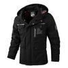 Men Zipper Buttons Placket Casual Windbreaker Jacket Lapel Hooded Long Sleeve Multi Pockets Design Waterproof Outdoor Soft Shell Winter Coat