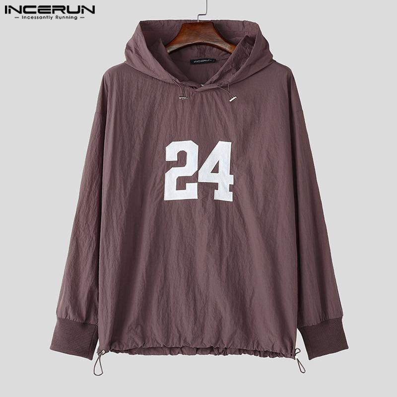 INCERUN Мужские свободные топы с капюшоном и длинным рукавом с вышитыми буквами