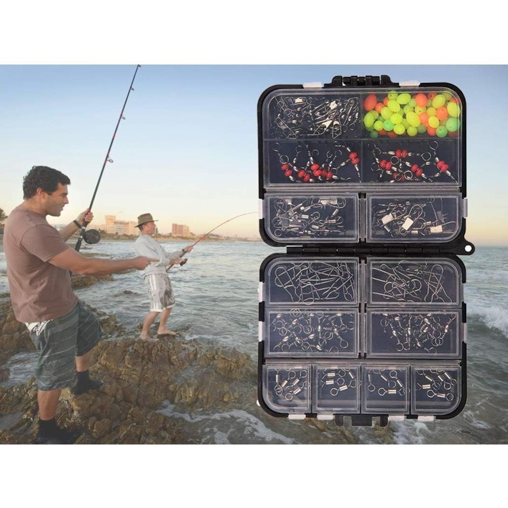 140pcs Fishing Swivels Tackle Kit Include Ball Bearing Barrel Swivels 3 Way Swivels Fishing Swivels with Snaps Tackle Box