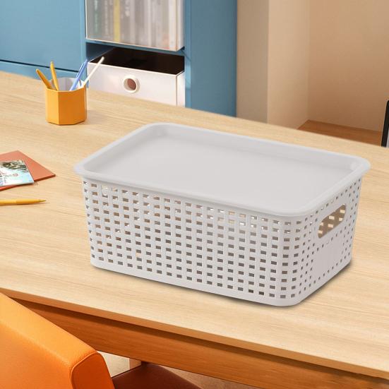 1/6Pcs Storage Baskets with Lid Large Capacity Hollow Breathable Design Stackable Decorative Storage Bin Toys Container