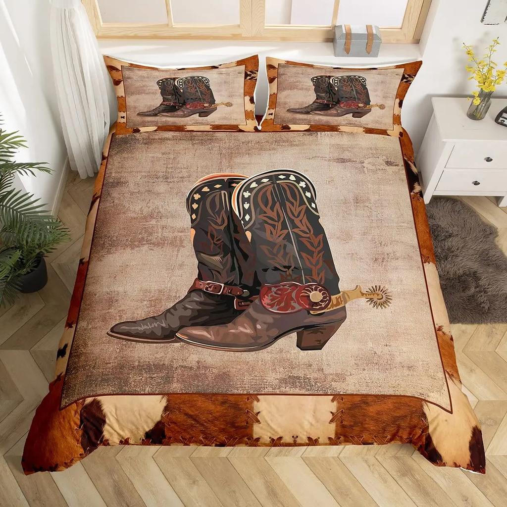Пододеяльник в стиле вестерн-ковбой, комплект постельного белья Twin King Cowboy Boots Hat Floral Exotic Farmhouse Cowboys Patchwork
