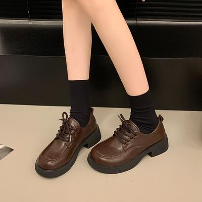 Модные туфли в студенческом стиле с толстой подошвой, женские туфли на шнуровке, модные туфли для девочек в стиле ретро, коричневые туфли Jk Uniform, одинарные туфли