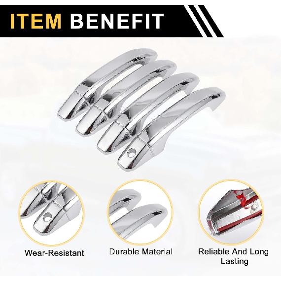 4pcs Exterior Door Handle Cover Car Door Handle Protector for Chevrolet Silverado 1500 2014-2024 Car Door Handle Protector without Keypad ABS Chrome