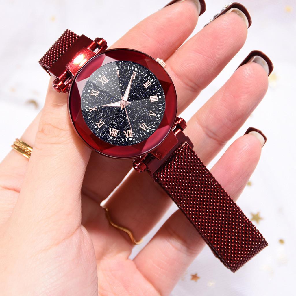Stylish Women Starry Sky Luminous Quartz Watch Featuring Classic Roman Numerals Design