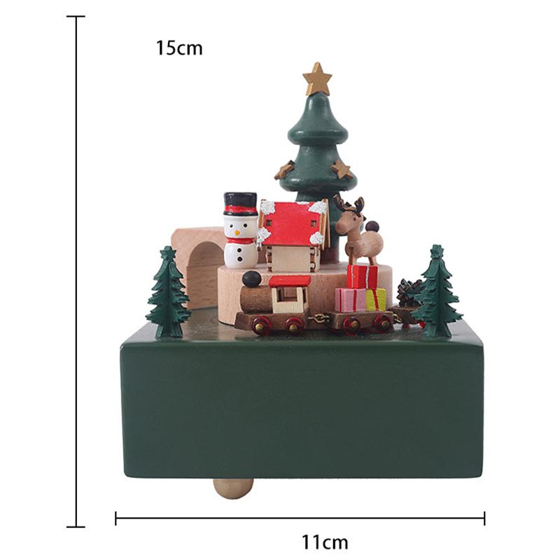Creative Wooden Christmas Deer Snowman Train Music Box Handmade Carousel Toy Decoration Gift For Kids