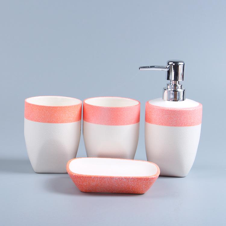 European Style Snowflake Glaze Ceramic Bathroom Set: Pink Mouthwash Cup, Hand Sanitizer Bottle, and More
