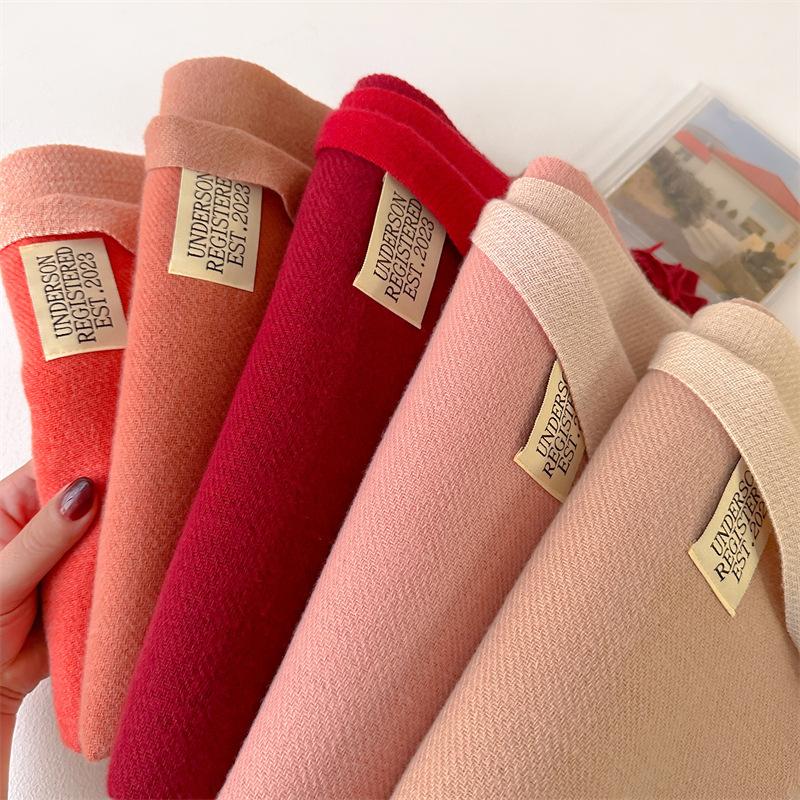 Двусторонний искусственный кашемировый шарф женский однотонный теплый корейский вариант длинный платок-шарф для пары