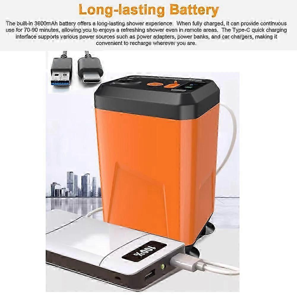 Portable Electric Shower Rechargeable with Intelligent Digital Display for Camping, HikingOrange 1 S