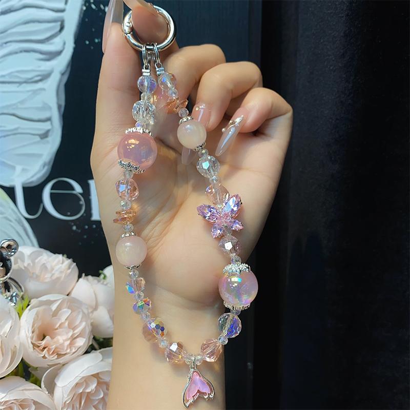 Ins Style Mermaid Pendant Beaded Phone Charm Y2K Butterfly Phone Chain Anti Lost Wrist Lanyard Keychain Gifts