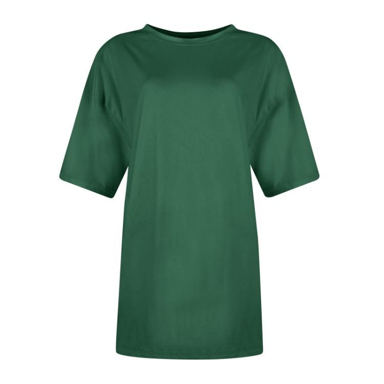 Women Casual Loose T Shirt Round Neck Short Sleeve Falling Shoulder Solid Color Top Ladies Fashion Blouse