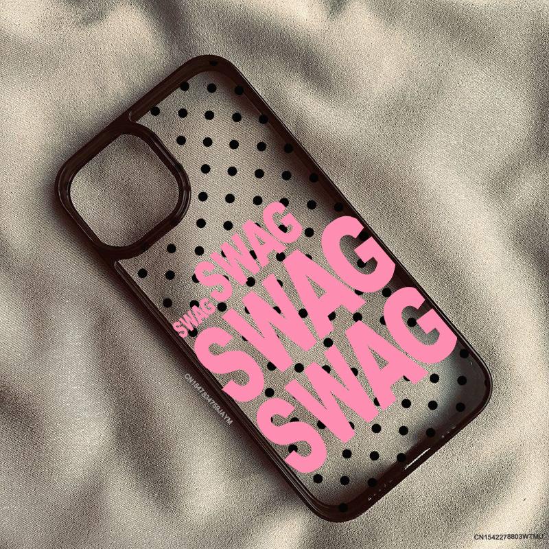 Модный Чехол Для Телефона SWAG С Буквами В Винно-Красный Горошек Для iPhone 13 17 Pro 16 15 14 12 11 XR XS Max 7 8Plus Прозрачный Ударопрочный Чехол
