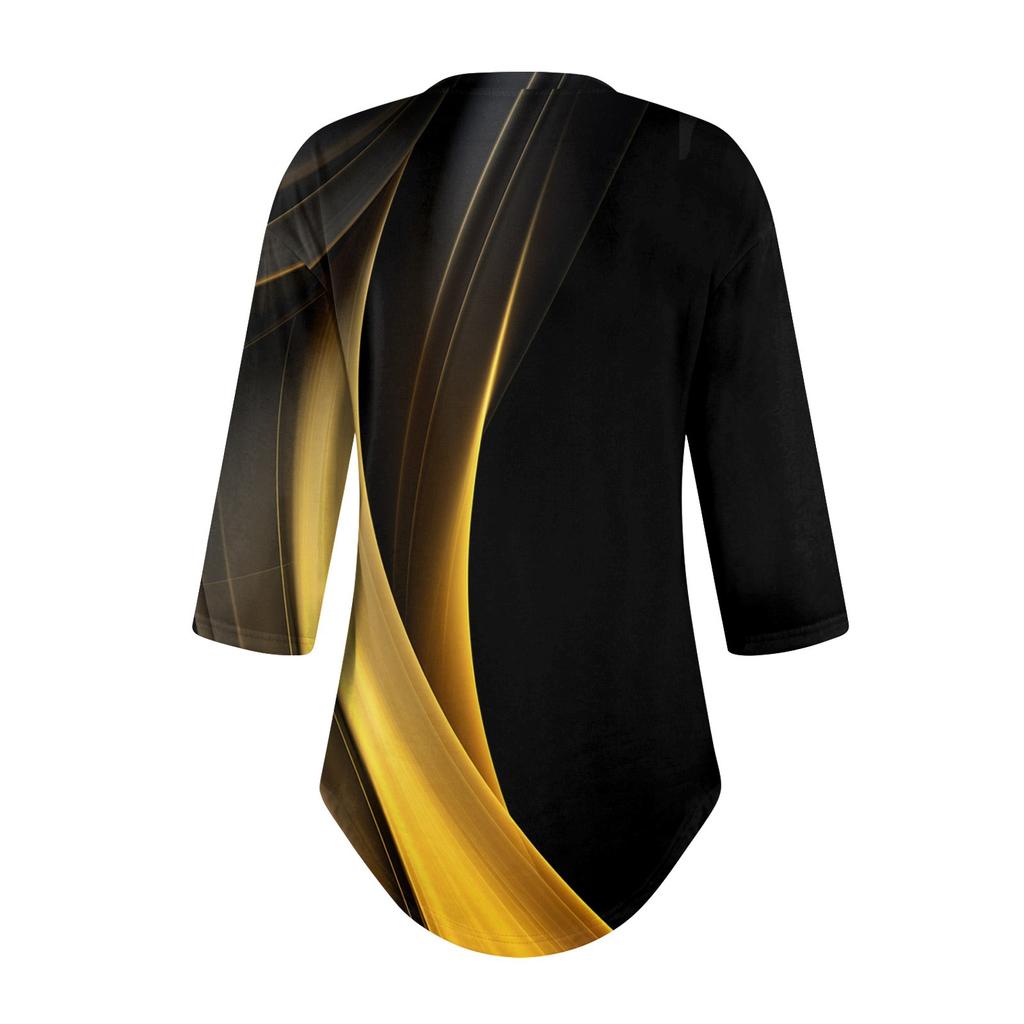 Женские топы с рукавами 3/4, летние футболки с цветочным принтом и V-образным вырезом, повседневные базовые футболки с пуговицами, туники