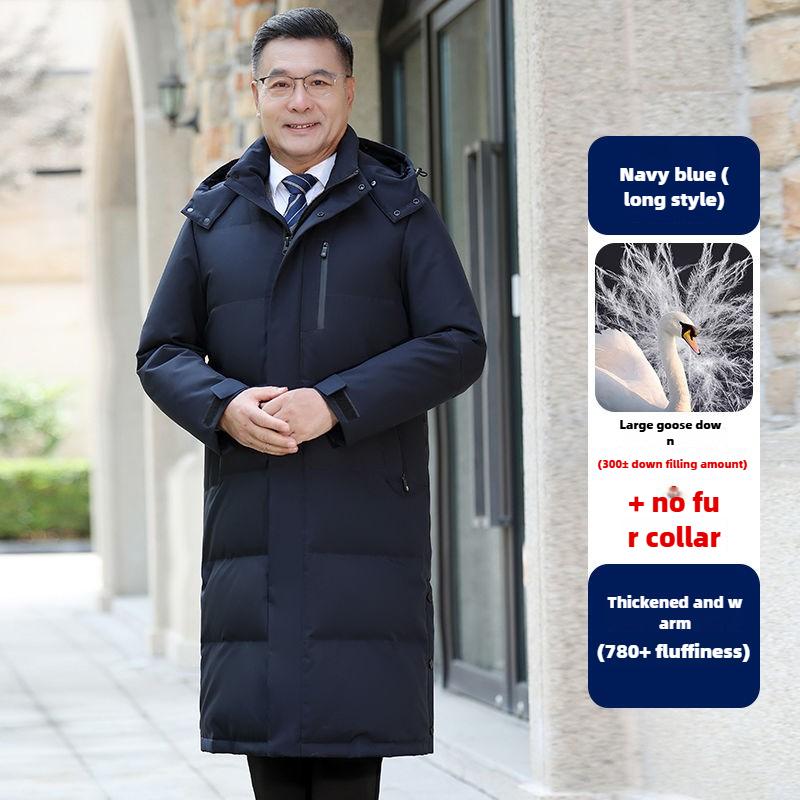 Winter Goose Down Jacket for Middle-aged and Elderly Men Long Warm Thick Winter Coat Large Size