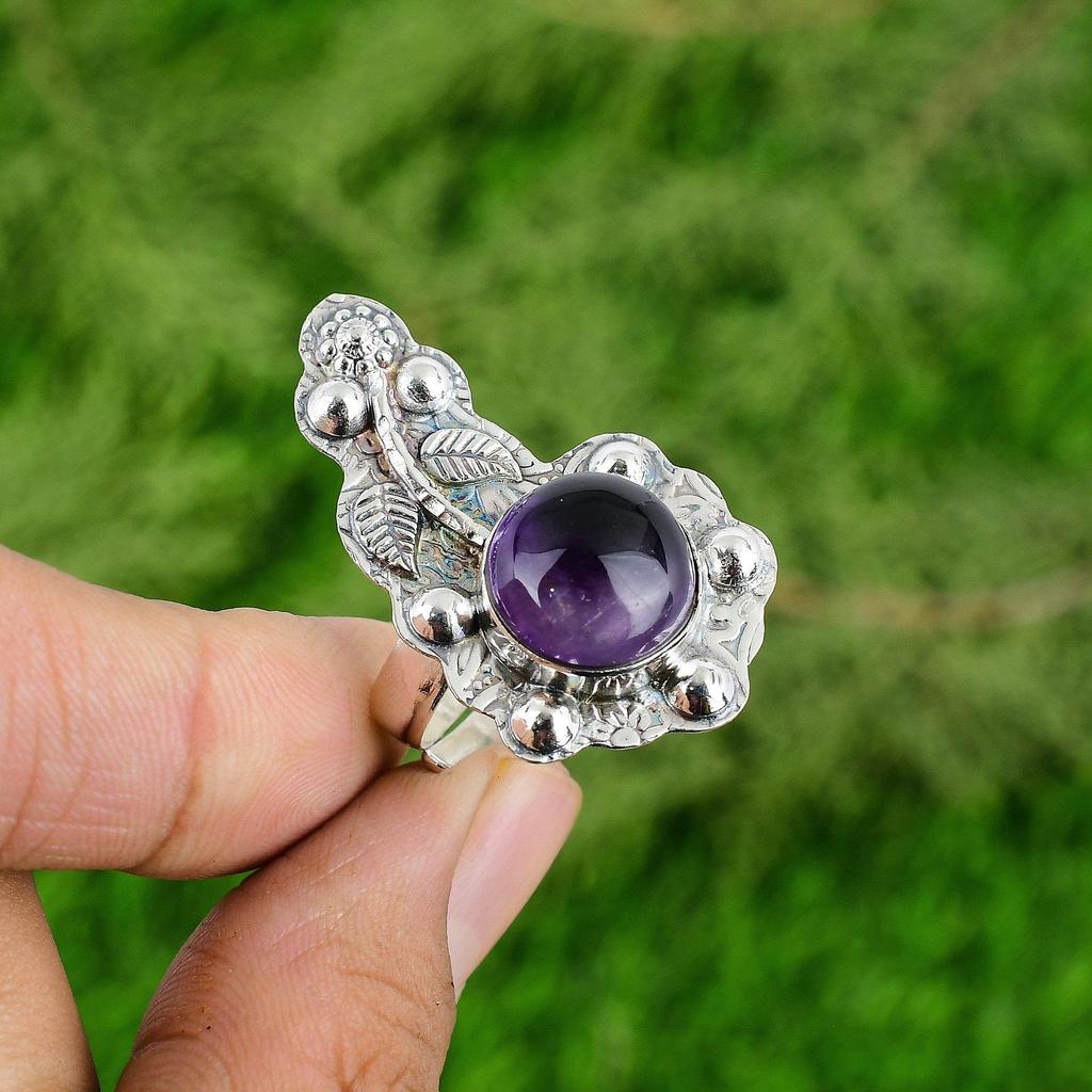 Mothers Day Sale 925 Sterling Silver African Amethyst Stone Flower Promise Ring