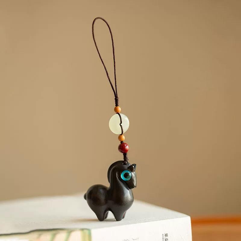 1 шт. Подвеска в виде лошади Изысканная подвеска для мобильного телефона Милый автомобильный брелок Новогодний подарок Нефритовая пряжка Деревянная подвеска