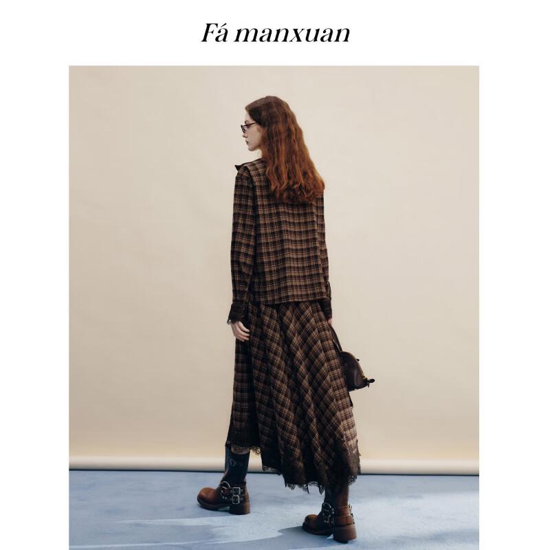 Famanxuan Французская ретро клетчатая юбка А-силуэта