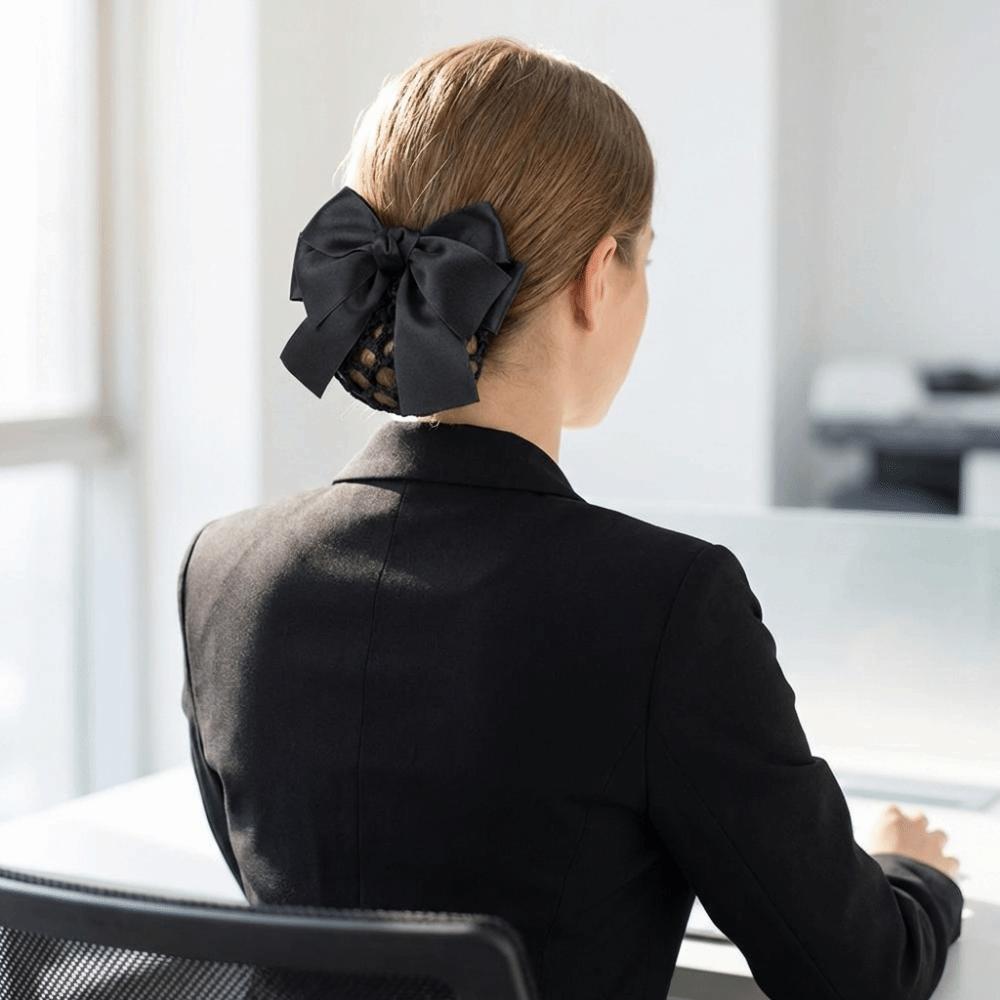 Sweet Comfortable Bowknot Knit Hair Net Elegant Vintage Cover Net Hair Clip Spring Clip Double Layer Ponytail Clip Female
