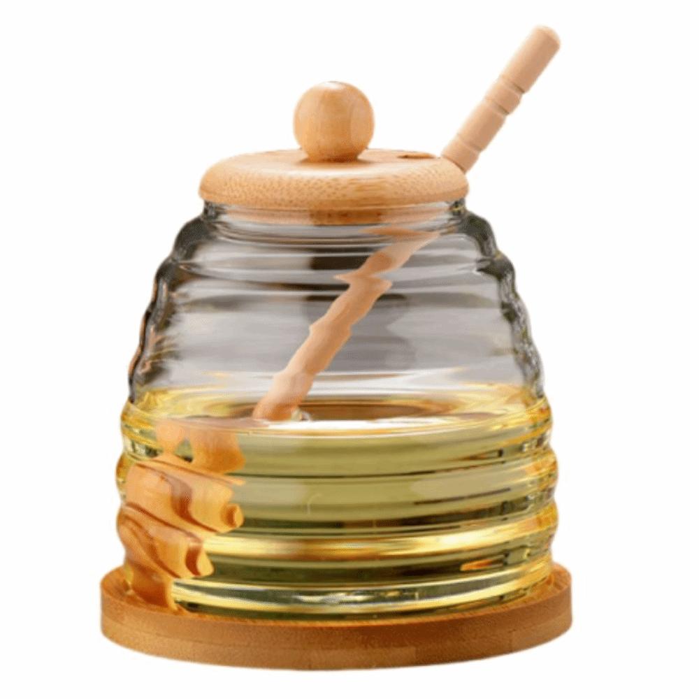 Transparent Honey Storage Container with Dipper and Lid Honey Pot Home Kitchen