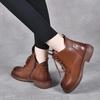 Leather Boots Women's Martin Boots Autumn and Winter New Round Head Flat Bottom Strap Casual Short Boots First Layer Cowhide High Top Women's Boots