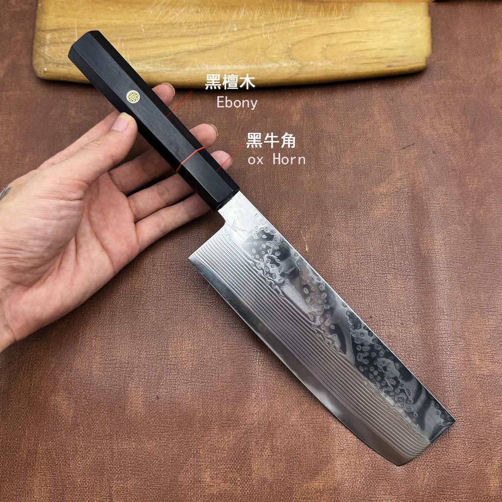 7 Inch Nakiri Knife 33-layers Damascus Steel 10Cr15Mov Blade Ox Horn & Ebony Handle Slicing Vegetable Cleaver Meat Kitchen Knife