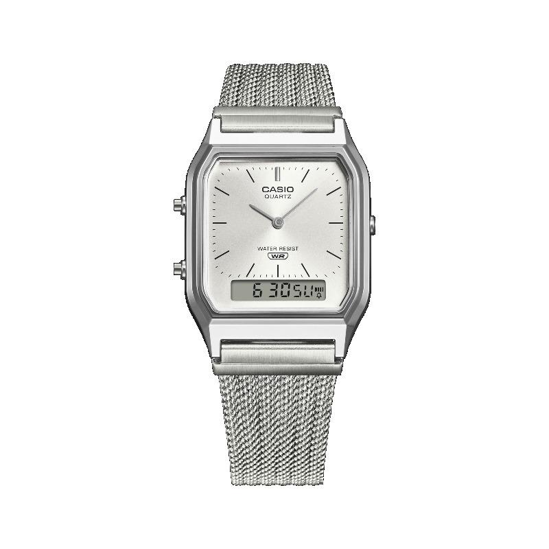 Casio Мужские водостойкие аналоговые кварцевые часы с будильником из нержавеющей стали AQ-230EM-7A