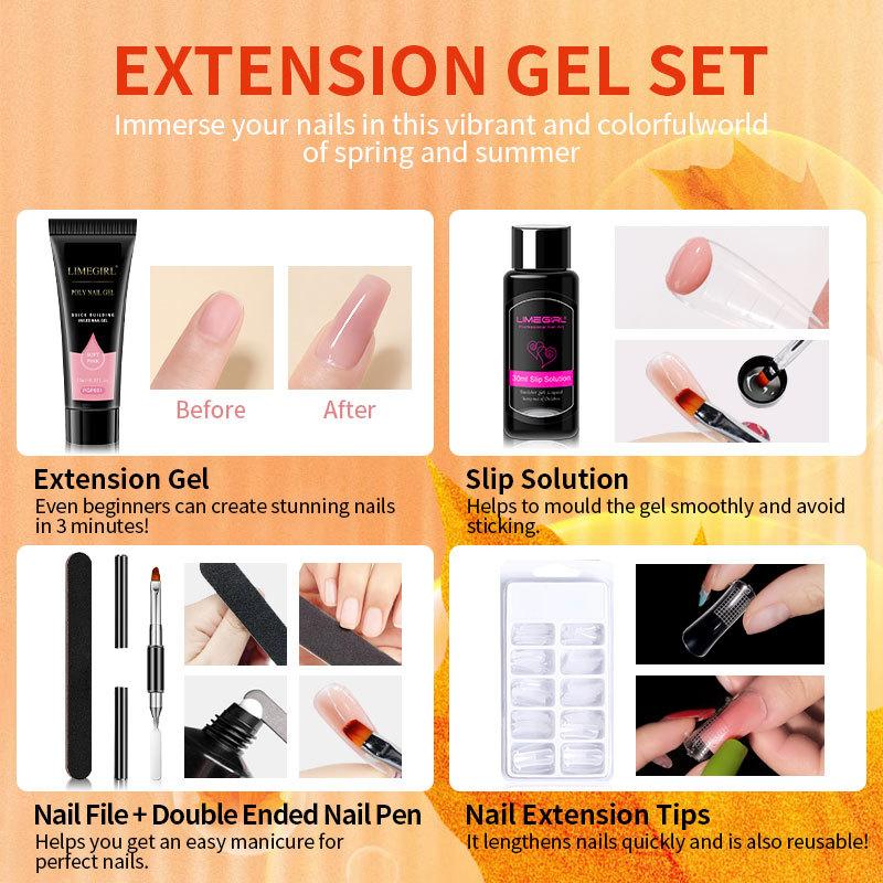 21 Colors Poly Gel Nail Extension Kit Full Tools Set with LED Nail Lamp CPSR Certified DIY Manicure