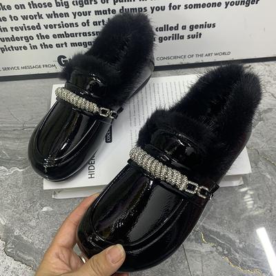 Зимняя женская обувь на плоской подошве больших размеров, повседневные женские мюли, дизайнерские плюшевые женские лоферы, нескользящая женская обувь