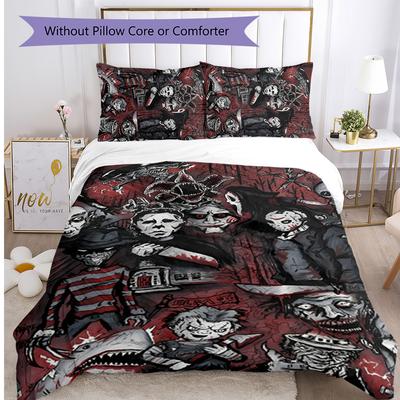 Horror Movie Characters Printed 3PCS Bedding Set Soft Breathable Duvet Cover Pillowcases Set Washable Bedroom Decor Home Gift
