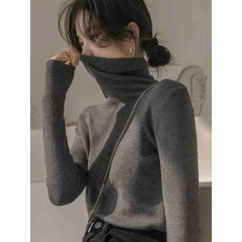 Модная женская водолазка, трикотажная нижняя рубашка, осень и зима, повседневный тонкий пуловер, свитер внутри, элегантный однотонный простой базовый топ 2507