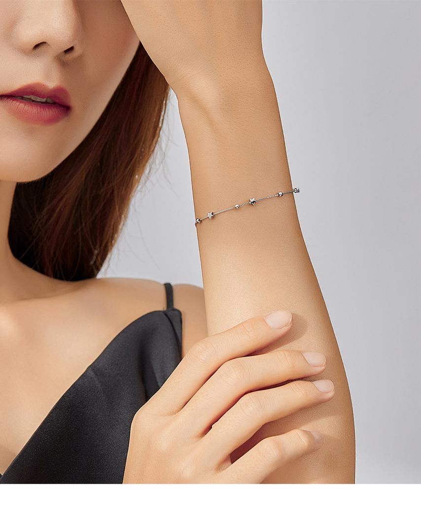 Bamoer 925-Sterling-Silver Dazzling Star & Beaded Femme Women Bracelets for Luxury Silver Jewelry