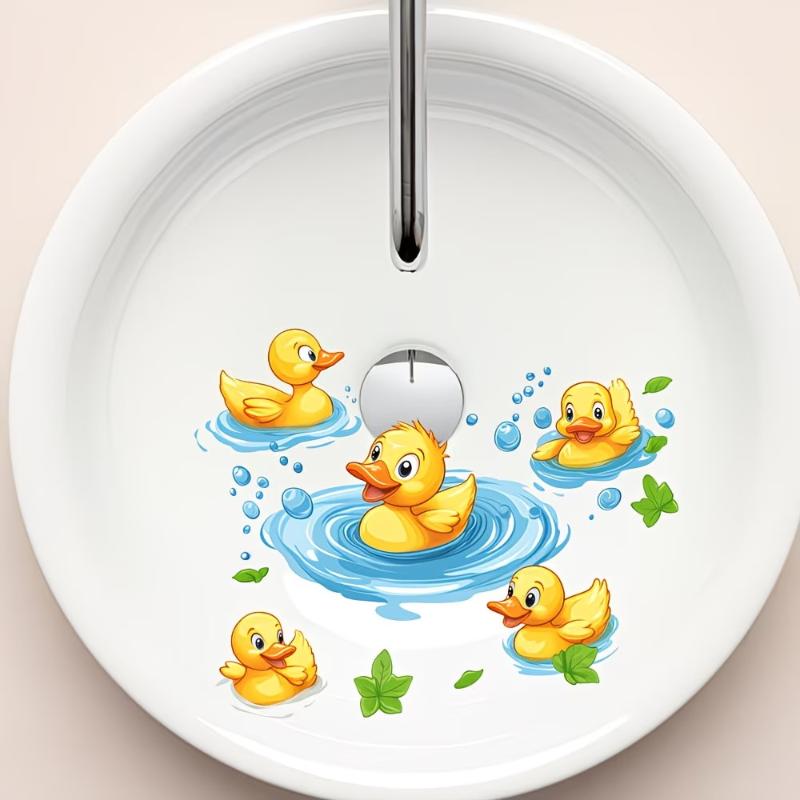 Yellow Duck Bathroom Wall Sticker PVC Removable Waterproof Decal for Cute Toilet Sink Childrens Decor