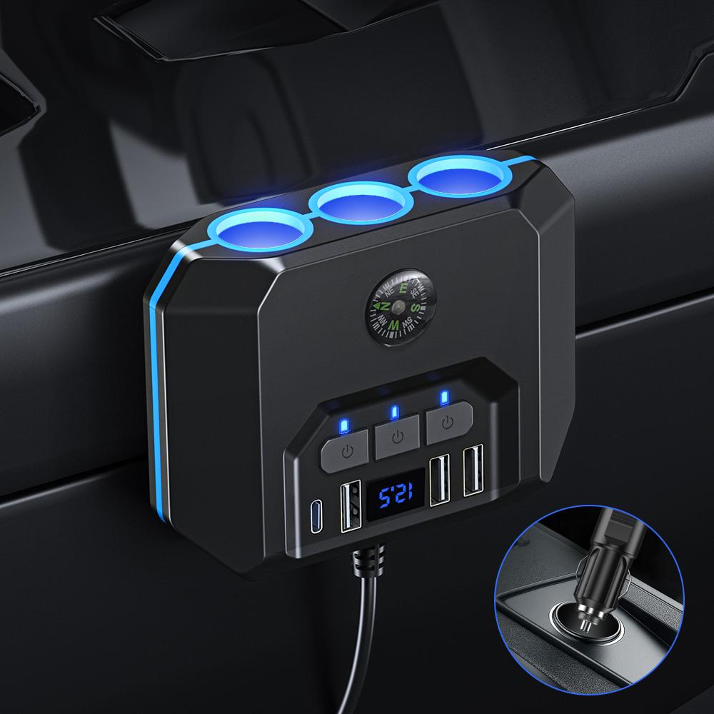 120 Вт 7 в 1 автомобильное зарядное устройство адаптер штекер PD 3 розетки зарядное устройство независимые переключатели 12/24 В розетка для IPhone GPS Dashcam