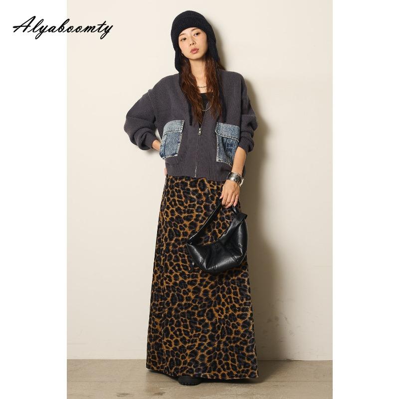 Корейская мода Осень Зима Женский кардиган V-образный вырез Черный Серый Абрикосовый Вязаный верхняя одежда Повседневный Свободный Дамский Джинсовый пэчворк Стильное пальто