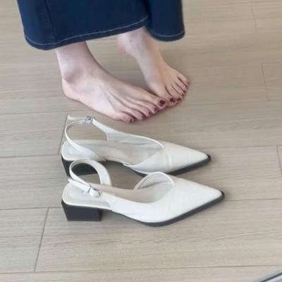 Ежедневные универсальные толстые каблуки, не снимающие усталость ног, сандалии с неглубоким носком и заостренным носком, женские темпераментные повседневные туфли с заостренным носком и боковой частью