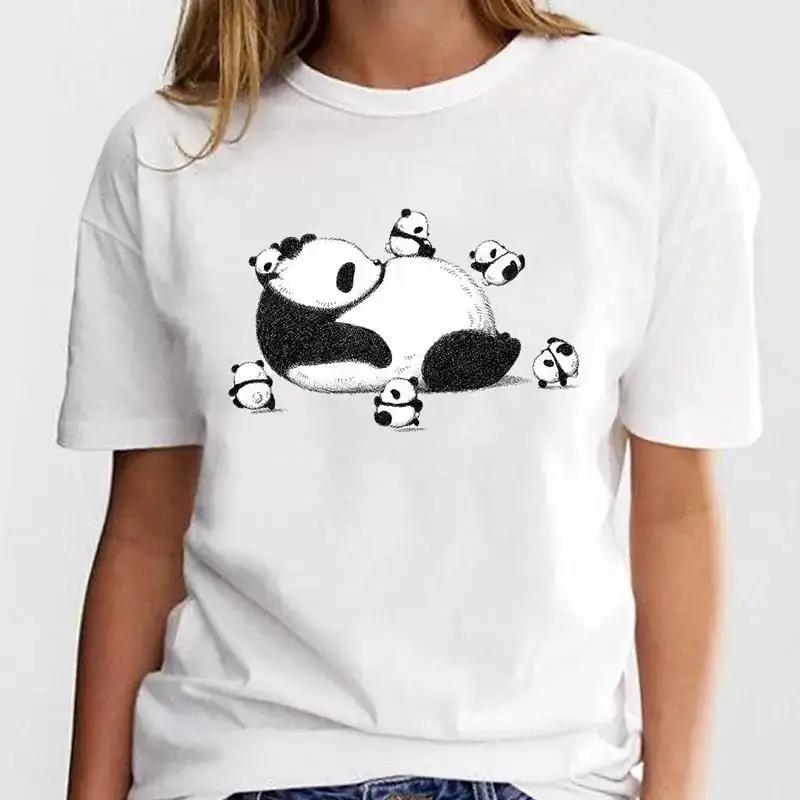 New Panda Lovely Cute Tshirt Clothing Cartoon Graphic Print Short Sleeve Fashion Casual T Shirt Women Soft Clothing